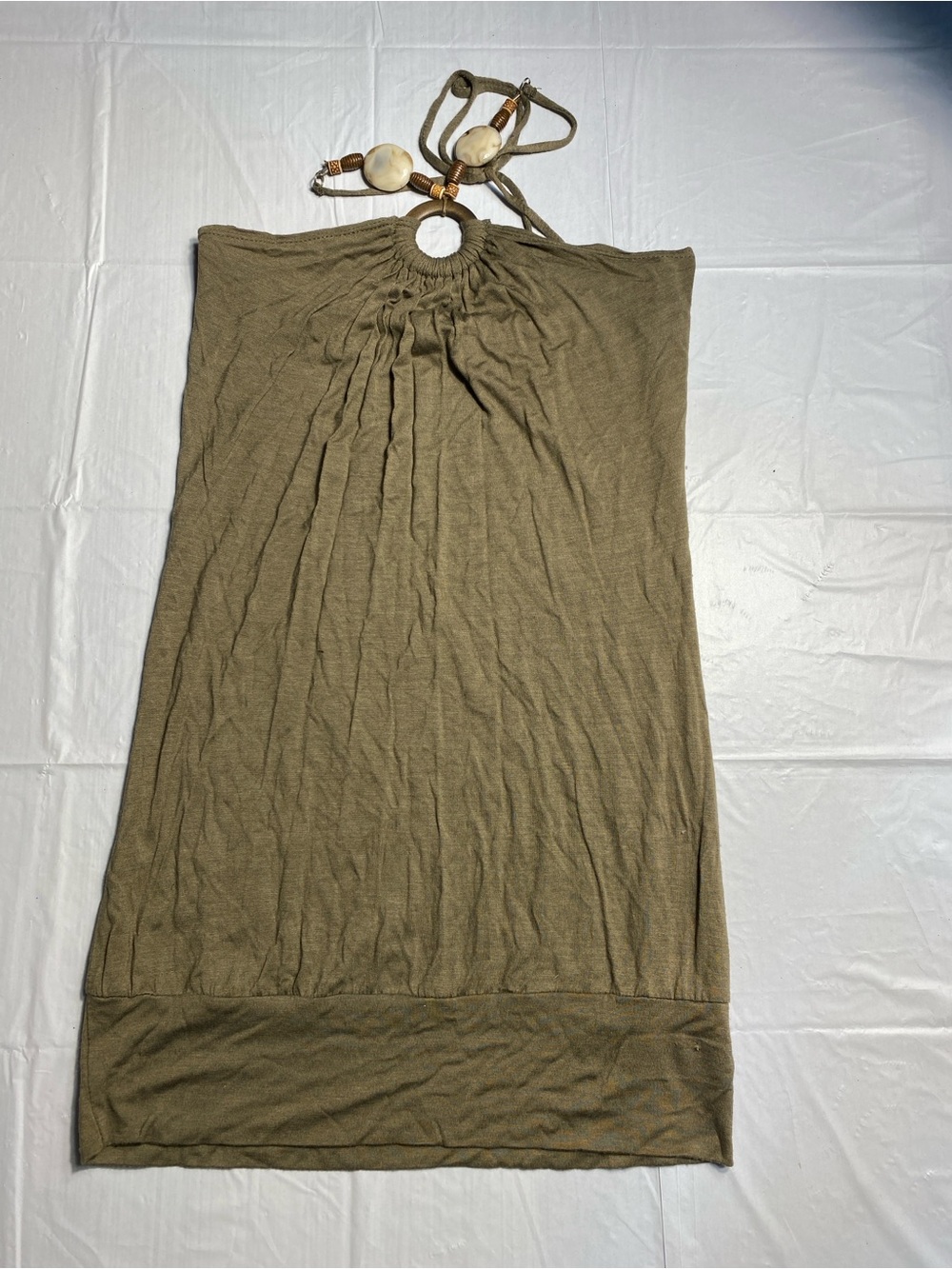 Olive Halter Midi Skirt with Beaded Detail